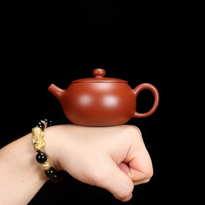 130ml Purple Clay Teapot High End Semi Handmade Vermilion Clay Teapot for Household Use Drum Shaped Pot Office Small Tea Pot