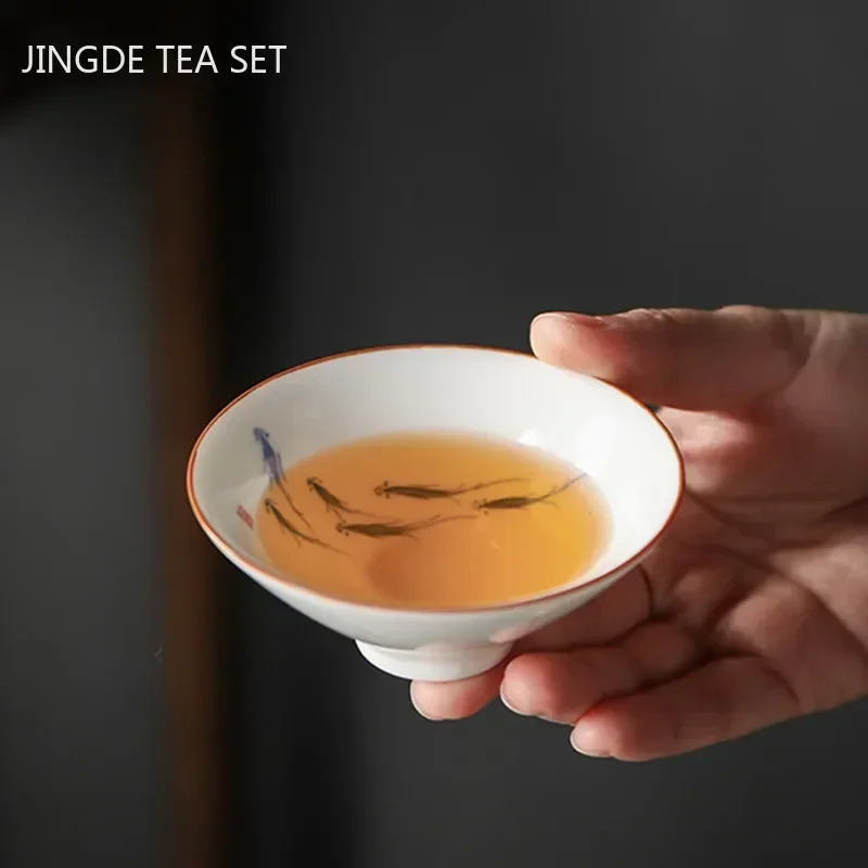 1 Pcs Chinese Ceramic Teacup Hand Painted Flowers and Birds Cup Travel Tea Bowl Household Porcelain Tea Set Master Cup 60ml tea cup