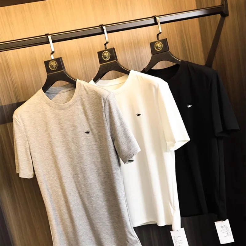 Summer T-shirt pattern printing casual versatile top solid color round neck short-sleeved