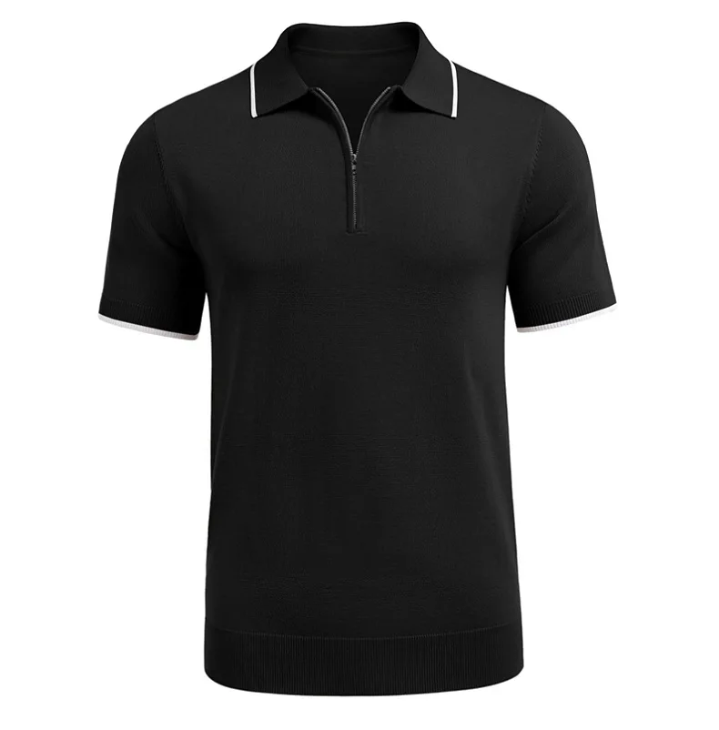2025 New Men's Striped Patchwork Knitwear Summer Men Half Zip Knit Pullovers T-shirt Man Business Casual Short Sleeve Polo Shirt 43 S05570bfede454c5c9630719eccdf65e5b
