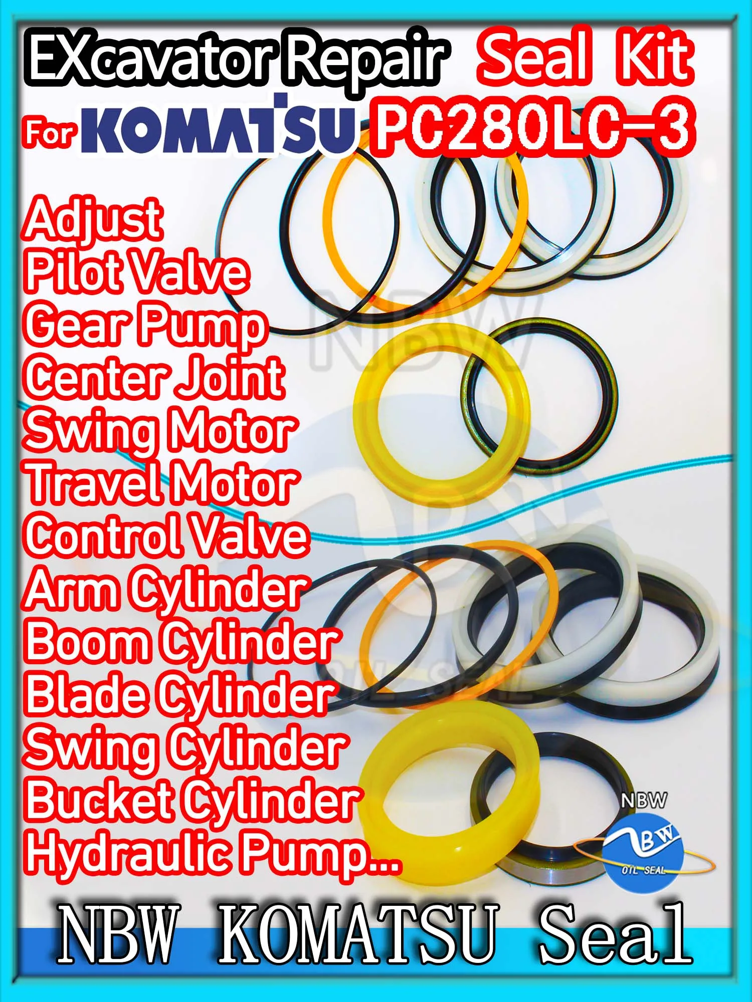 

For KOMATSU PC280LC-3 Excavator Oil Seal Kit High Quality Repair PC280LC 3 Digger Clamshell Shovel Adjust Swing Gear Gasket NBR