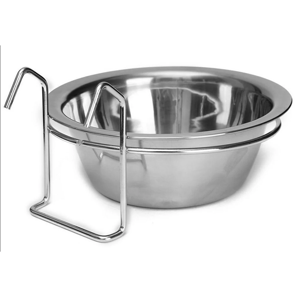 StainlessSteelPetDogBowlFoodWaterDrinkingCageCupHangerFood