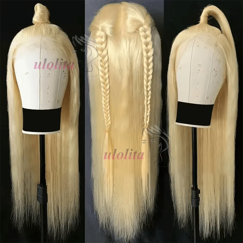 Full Lace Wig Real Human Hair 613 Blonde Straight Remy Hair Brazilian Human Ponytail Wig Transparent Lace Frontal