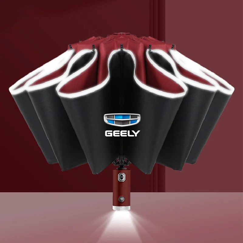 

Automatic Umbrella With Reflective Stripe Reverse Led Light Umbrella For geely emgrand ec7 ec8 ck atlas ck2 ck3 gt gc9