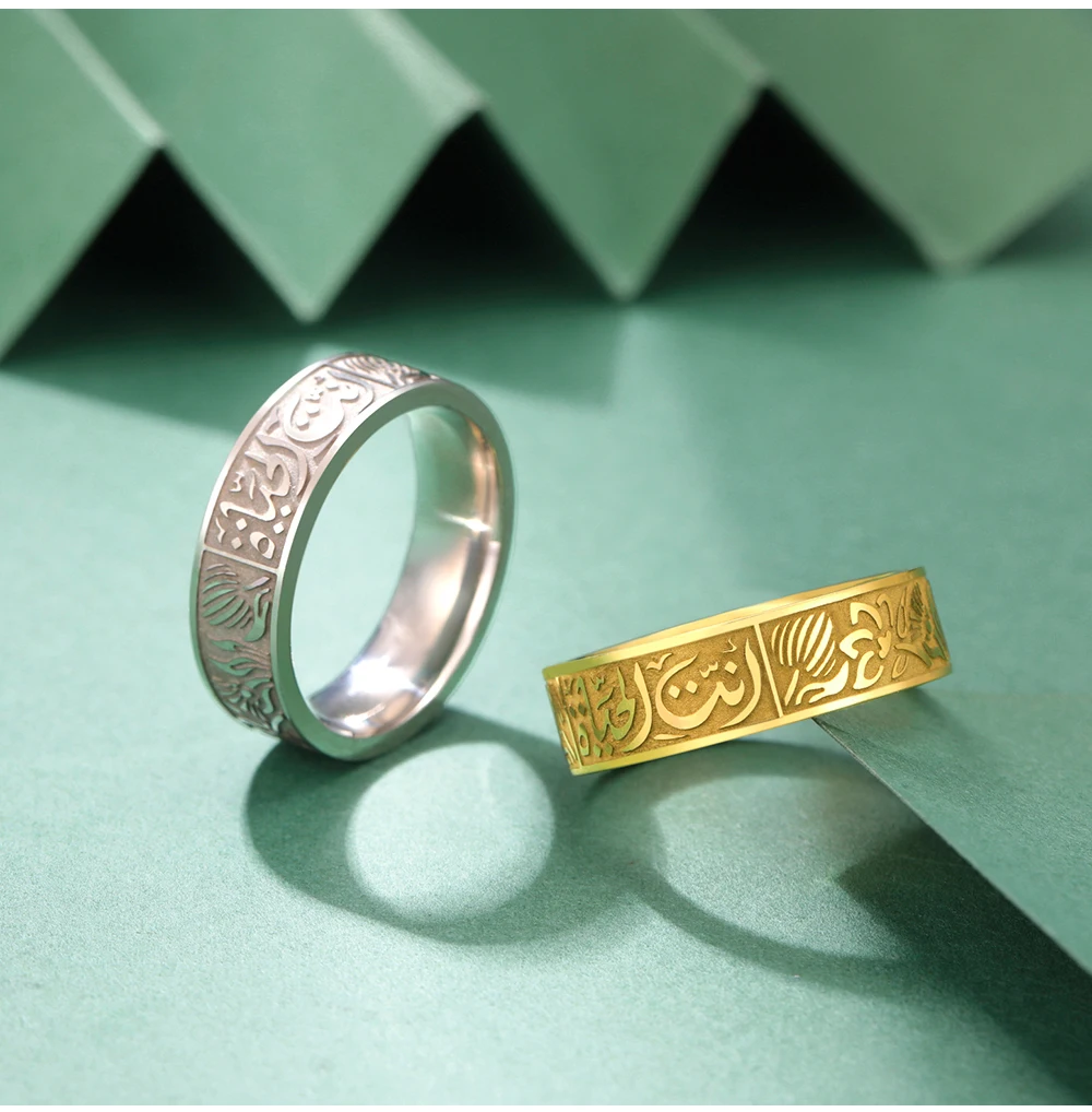 COOLTIME Arabischer Lotus-Ring aus Edelstahl, handgefertigt, gravierter Paarring, Verlobung, Jahrestag, muslimischer Schmuck, Geschenk – Detail 7