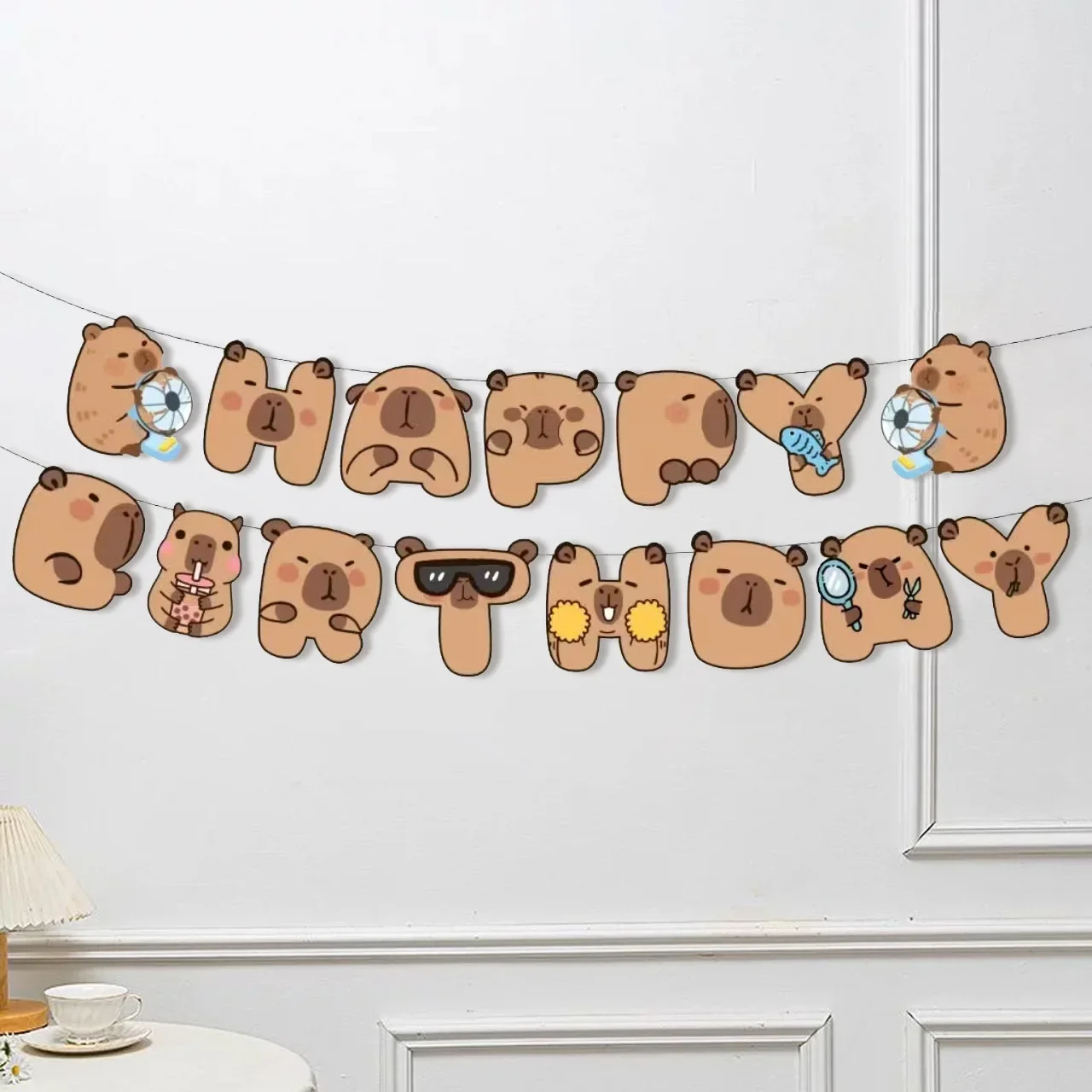 Cartoon INS Animal Capybara Happy Birthday Banner Hanging Garland Background 1set for Kids Birthday Baby Shower Party Decoration birthday banner party decorations