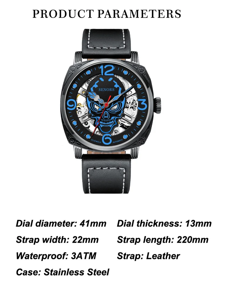 Luminous Skull Men  Top  Luxury Military Automatic Mechanical Male Clock Sport Waterproof Leather Wrist_voghion.com