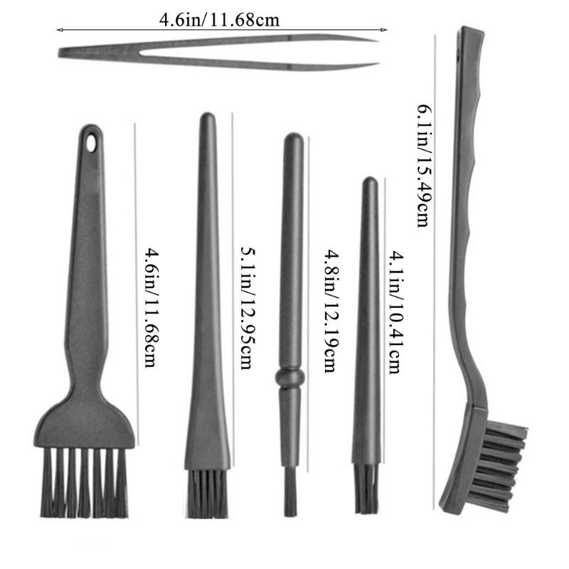 6Pcs/pack Antistatic Brushes Set Black Plastic Handle Keyboard Cleaning Dust Remover Kit for Electrical Appliance Ga