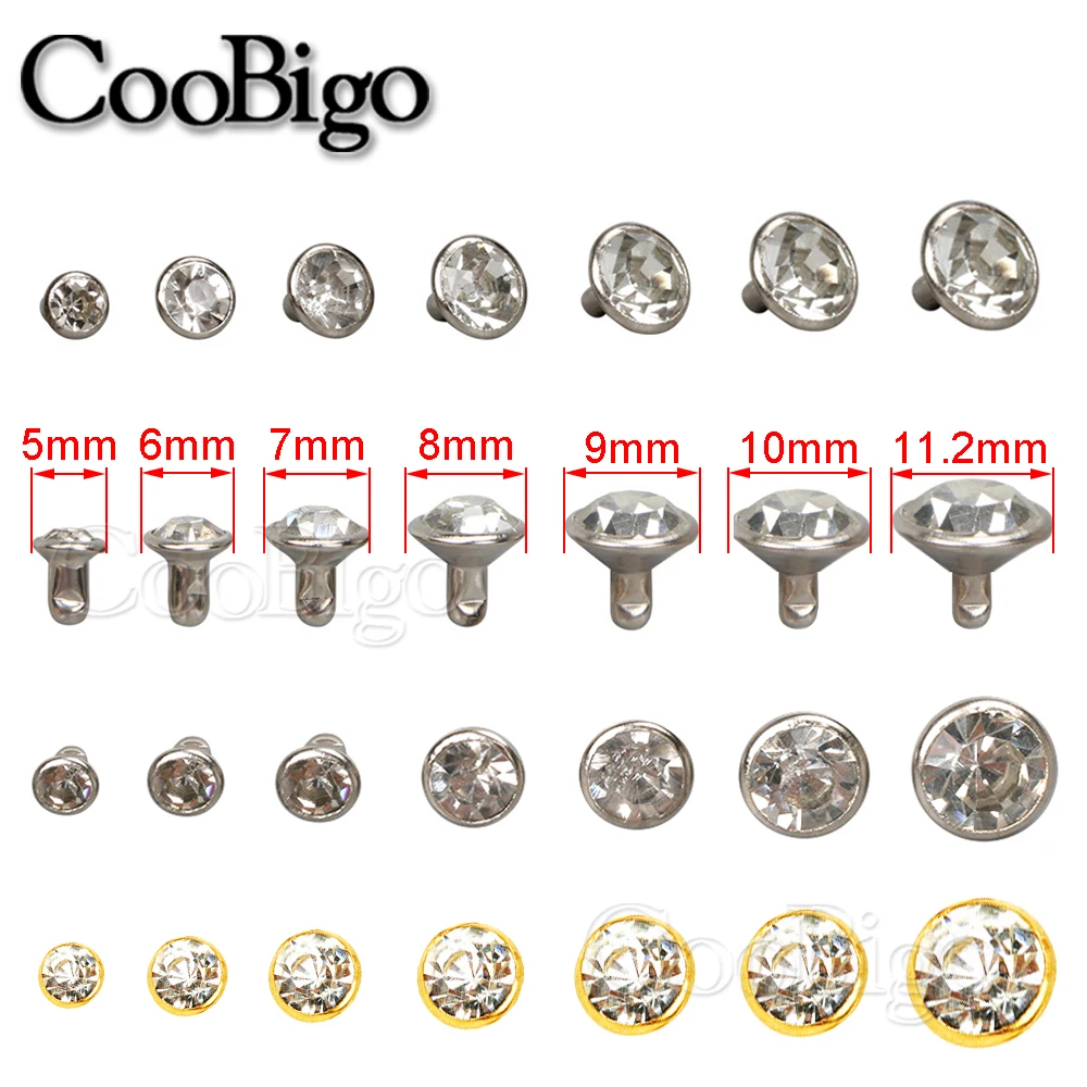 Metal Rivets Studs 100sets Glass Crystal Double Cap Rivet Stud Rhinestone Nail Spike DIY Leathercraft Fashion Apparel Shoes Bags Decor Accessories