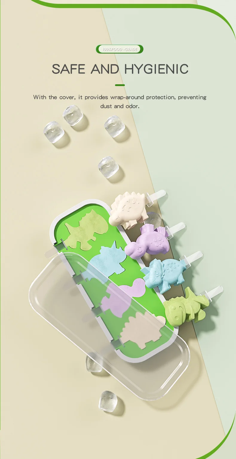 Silicone Ice Cream Mold with Lid and Sticks Dinosaur Shape