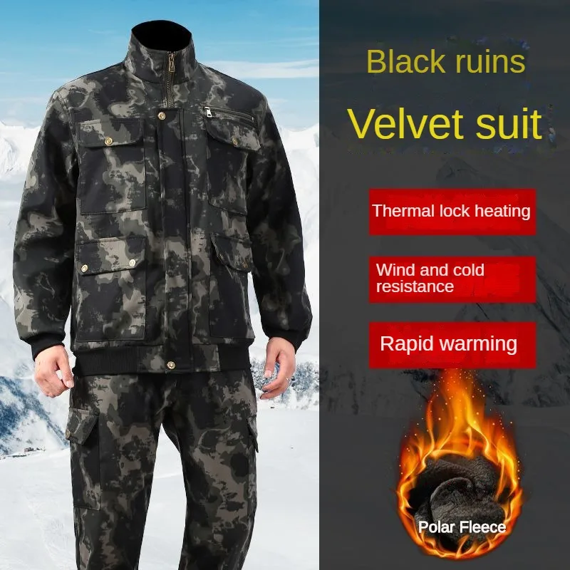 

Утепленный плюшевый мужской костюм рабочая одежда устойчивый теплый изоляционный строительный защитный костюм Осенняя камуфляжная одежда