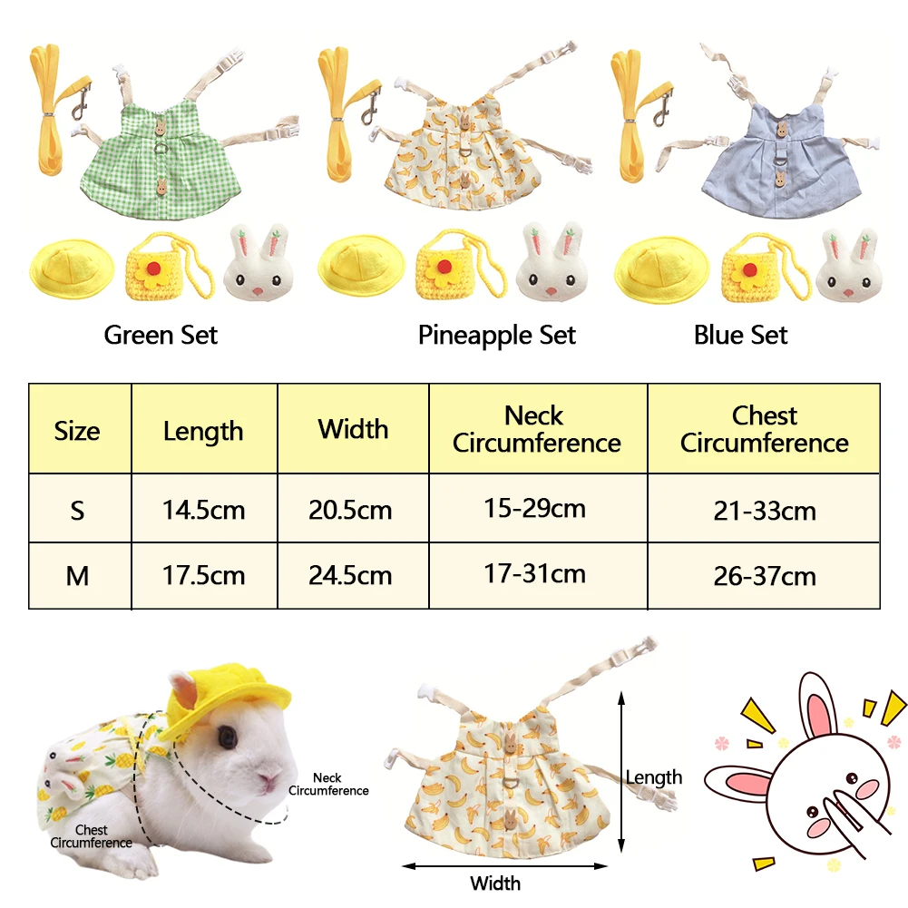 Rabbit Harness And Leash Set Rabbit Harness Set Cute Bunny Pet Vest Accessories Outdoor Leash Rabbit Clothes with Bag Hat Harness Strap Leash Dress Clothes for Guinea Pig
