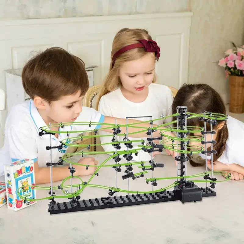 Marble Coaster Run With Motor Set Marble Runs Battery-Powered Design Educational Roller Coaster Kit Race Game For Ages 14