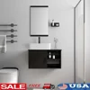 28" Floating Bathroom Vanity Cabinet with Two-Tiers Shelves Black Line Sink Kit Wall-Mounted Rectangle Ceramic Faucet Included 1