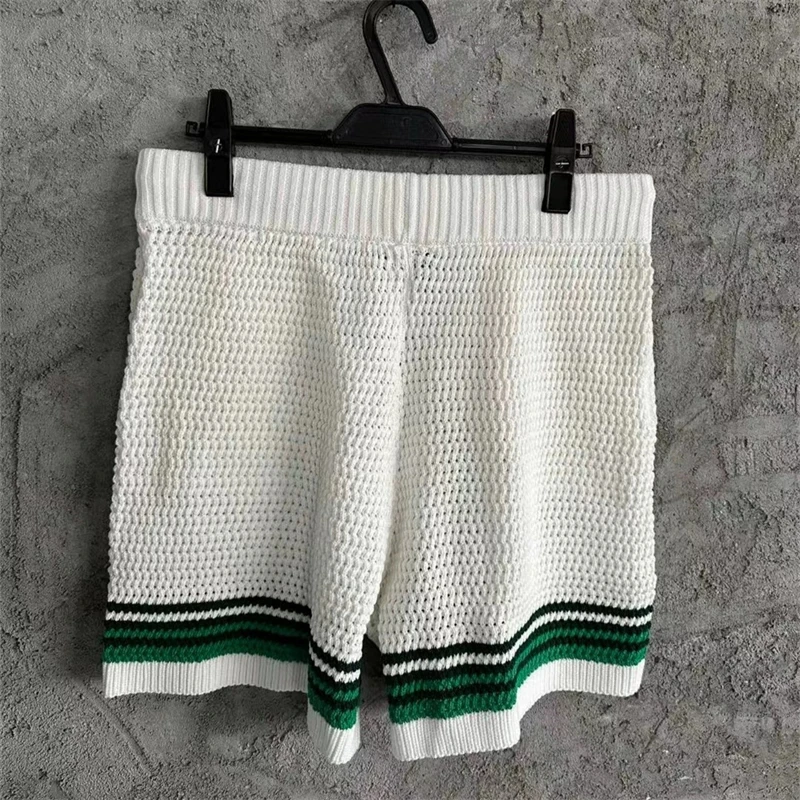 

New 1:1 Casablanca Jacquard Woolen Shorts Men Women Drawstring Patchwork Breeches Inside Tags Hip Hop