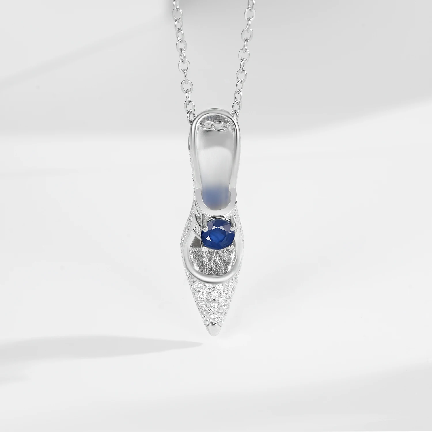 S0557bafa4a564c80bfa8a459e31b0ee3t 925 Sterling Silver High Heel Shoe Pendant Necklaces For Women Natural Sapphire CZ Jewelry Clavicle Chain Party Jewel Mallzona