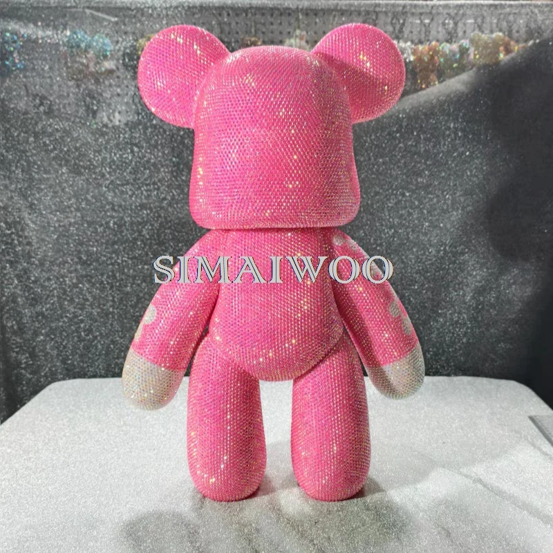 Mit Diamanten besetzte Bärenfigur, rosa Pfirsichblumenmotive, Skulptur, handgefertigtes Strass-Mosaik, Kunsthandwerk, Weihnachtsgeschenk, Heimdekoration – Detail 4