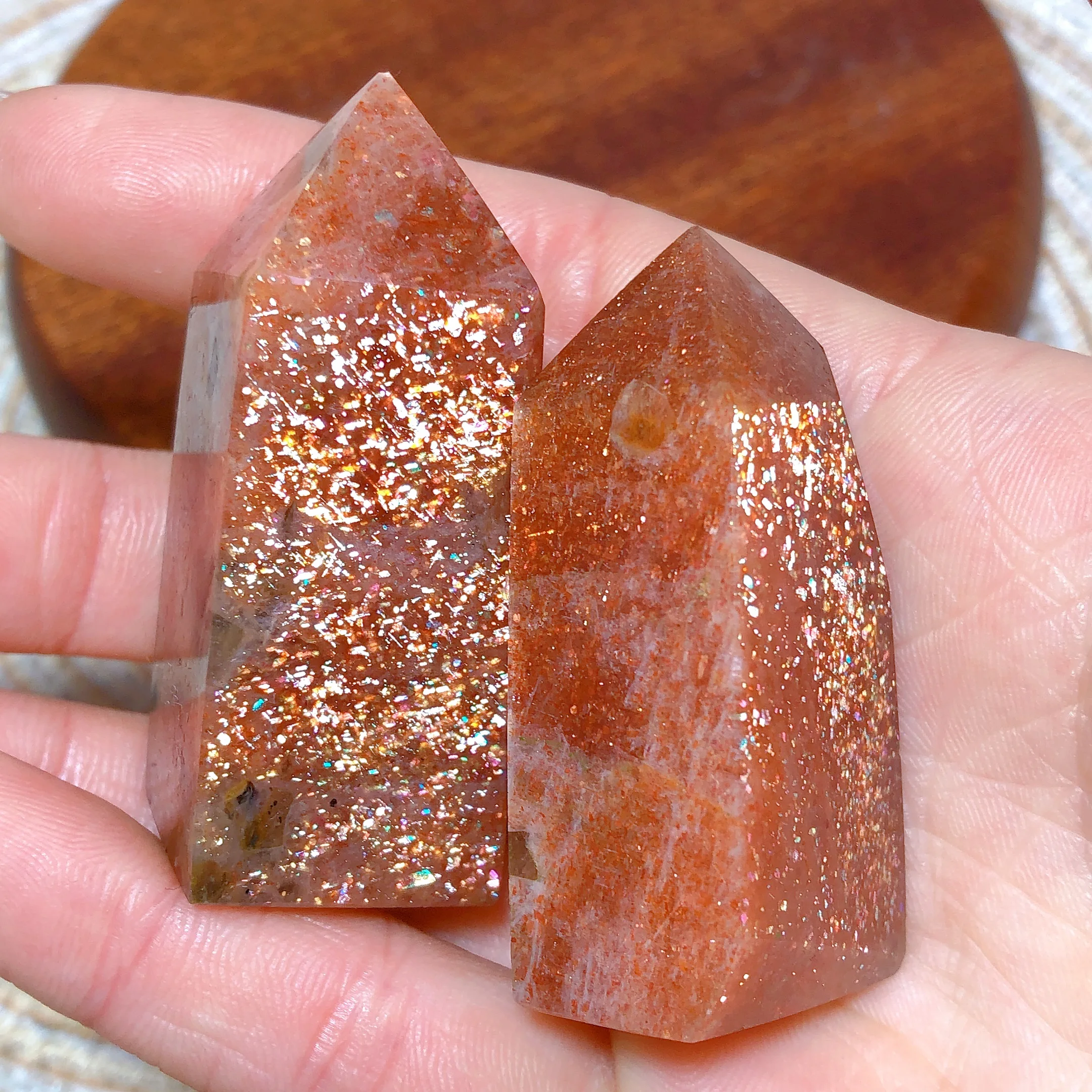 Natural Crystal Gem Sunstone Tower Wholesale Rainbow Golden Flash