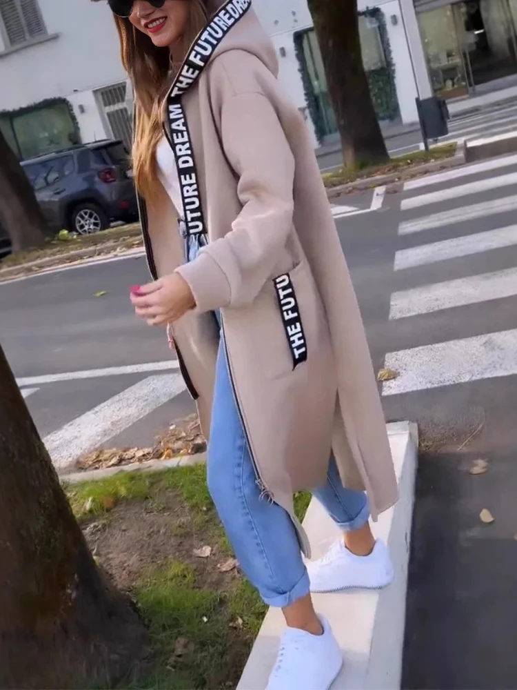 2024 Autumn/Winter Fashion New Women's Elegant Loose Warm Coat Splicing Casual Commuting Style Hooded Cardigan Zipper Hoodie