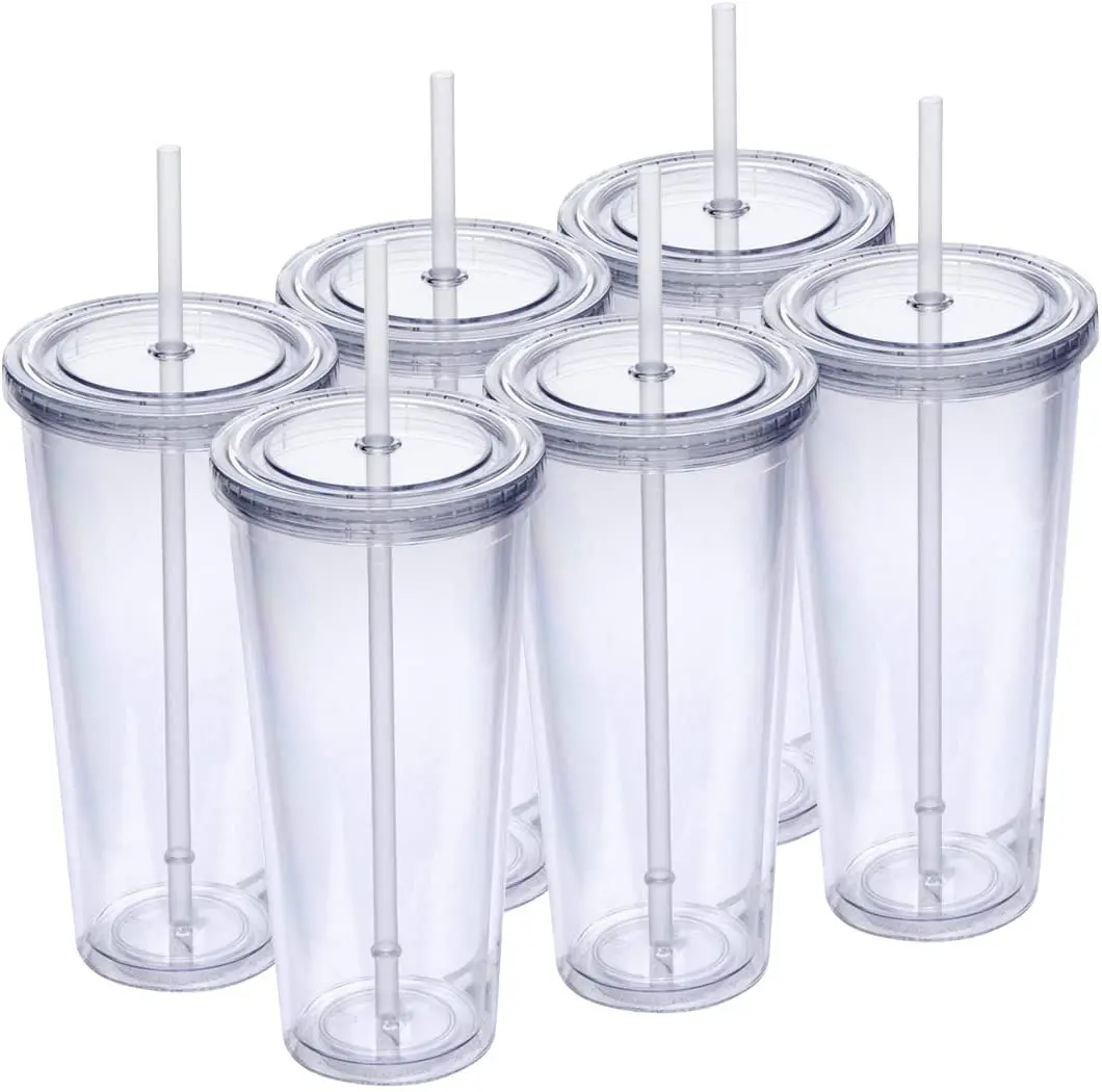 24oz Double Wall Plastic Tumblers with Lids and Straws Large Capacity