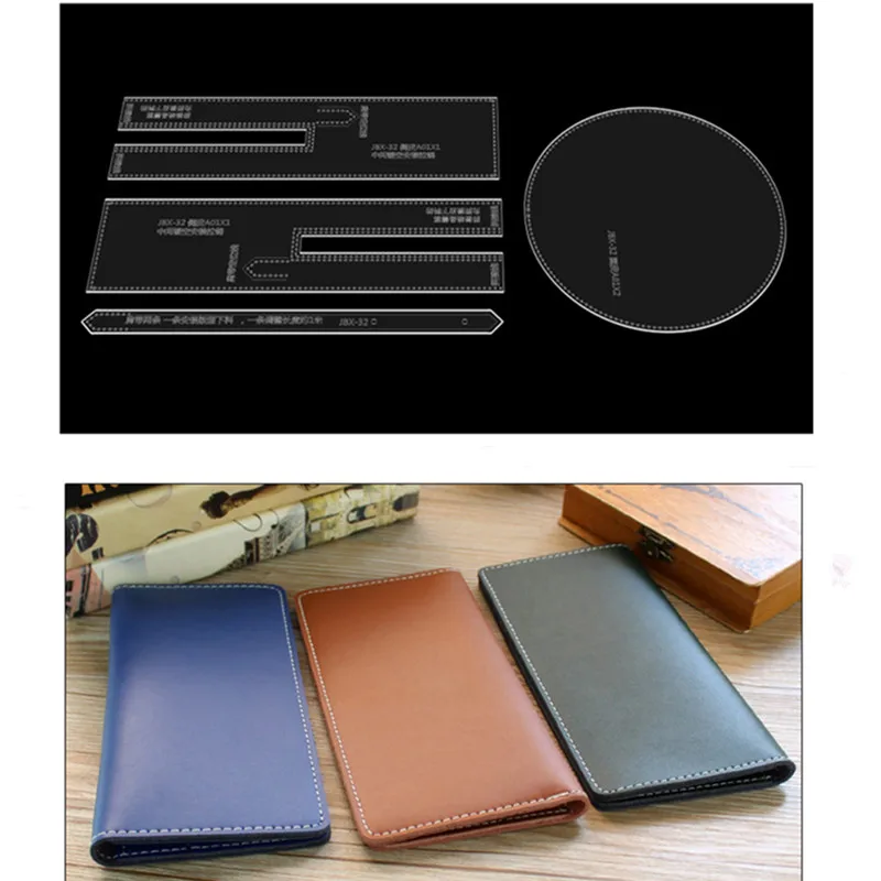 Leather Craft Tools 1Set Long Wallet Acrylic Template Leather Stencil Pattern DIY Lady Clutch Long Purse