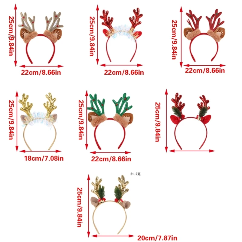 Set Of 6 Christmas Theme Plush Antler Headbands Stylish Christmas Antler Headbands Hair Adornment For Family Celebration