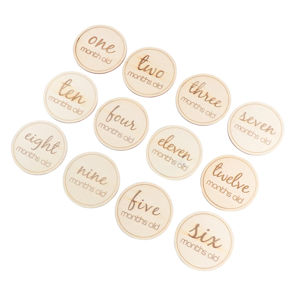 

12pcs Wooden Monthly Milestone Cards English Letter Carved First Birthday Sign Newborn Birth Announcement Photo Props Shower