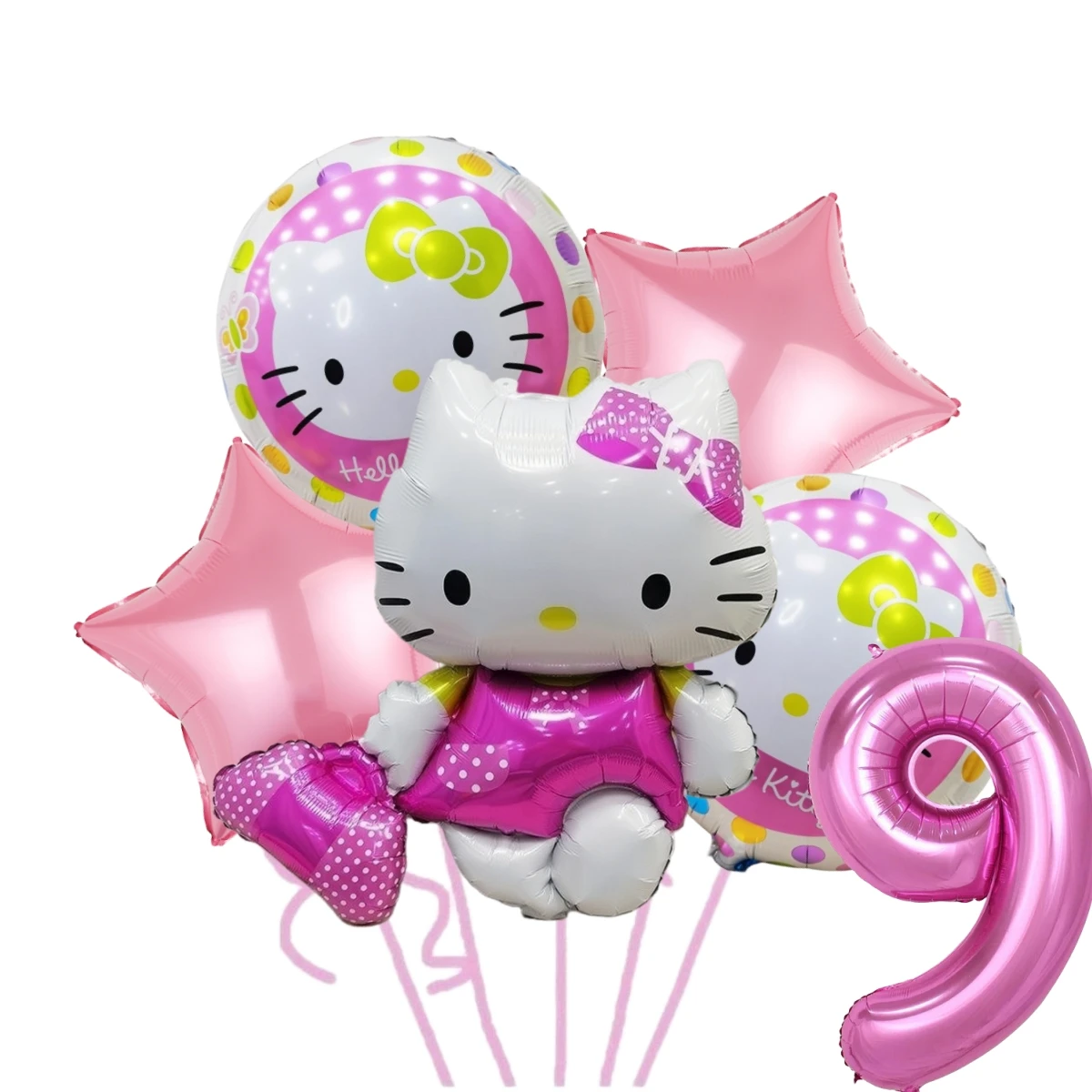 6pcs Hello Kitty Foil Balloons Happy Birthday Party Decoration Pink Cat Latex Balloon Number Globlos Girls Baby Shower Supplies