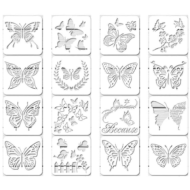 Plantillas de mariposa reutilizables, plantilla de Pintura Artística de 32 piezas, para decoración artesanal de pared, 6x6 pulgadas