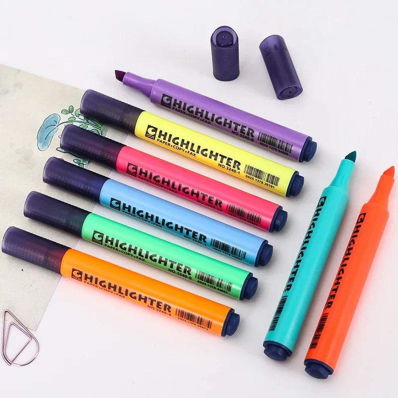 7Pcs Fluorescent Highlighter Marker Pen School Supplies Stationery For Paint Draw Triangle bar crystal highlighter pen