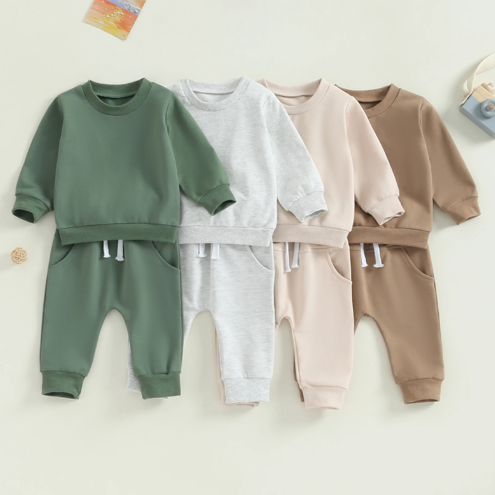 Baby Boy Outfits 2 Piece Cute Solid Color Long Sleeve Sweatshirt and Elastic Pants Set Newborn Infant Fall 0-3T