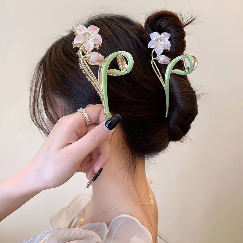 Mode Blume Wald Gardenia Blume Klaue Clips Greifen frauen Frühling Sommer Neue Stil Metall Haar Clip Große Hai Clip
