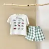 2024 Summer Infant Cotton Short Sleeves+Shorts Children Dinosaur Set Printed Boys Girls Casual Check Newborn Clothing 1