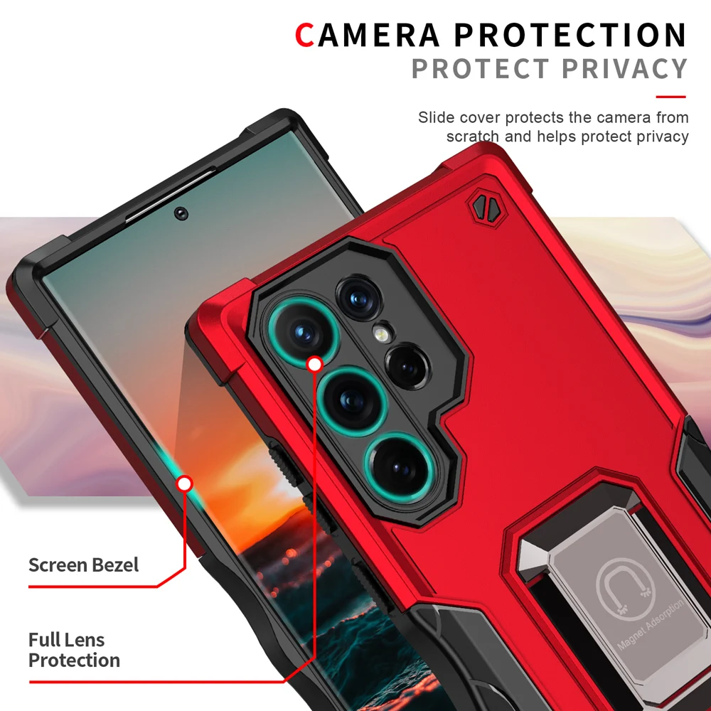 KEYSION Shockproof Armor Case for Samsung S22 Ultra 5G S22+ Silicone+PC Ring Stand Phone Back Cover for Galaxy S21+ Plus_voghion.com