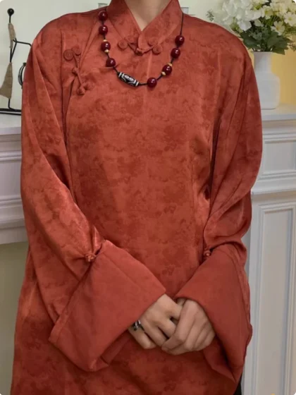Chinese Tibetan Style Buckle Women's Shirt Made Of Copper Ammonia Silk F abric