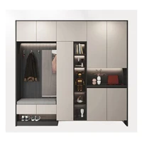 โมเดิร์นหรูหราไม้ห้องโถงกระจกเฟอร์นิเจอร์เก็บสมาร์ทชั้นวางรองเท้าตู้ PVC Lacquer อะคริลิค MDF รวมทั้งอ่างล้างจานบานพับก๊อกน้ํา 1