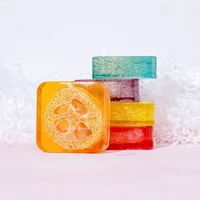 Savon à l'acide kojique fait à la main avec luffa 100g citron lavande Rose curcuma huile essentielle barre de bain nouveau Design exfoliant nettoyage 6