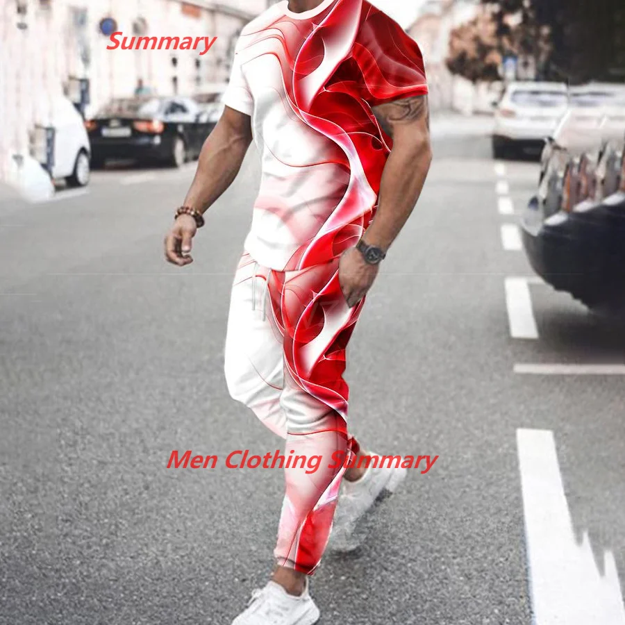 3D Print 2 Pieces Sets T-shirts +Long Pants Sportwear Jogging Suit  New Trend Summer Men Trousers Tracksuit Men Clothing