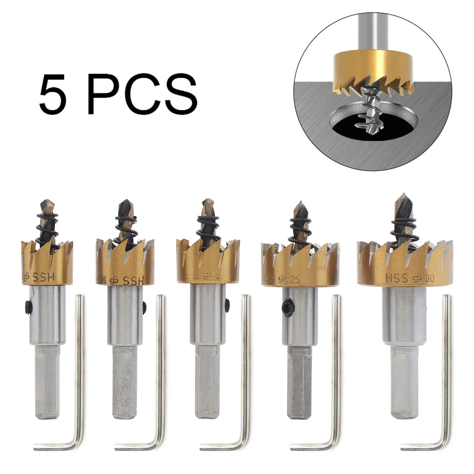5pcs M35 Hole Saw Drill Bit Set HSS Titanium Plated M35 High Speed Steel Hole Opener Kit Cutting Metal Plastic Wood Iron Plate 3 13mm 11 steps reaming drill 4214 high speed steel mahua bit steel plate hole opener electric drill tool hole saw multiuse tool