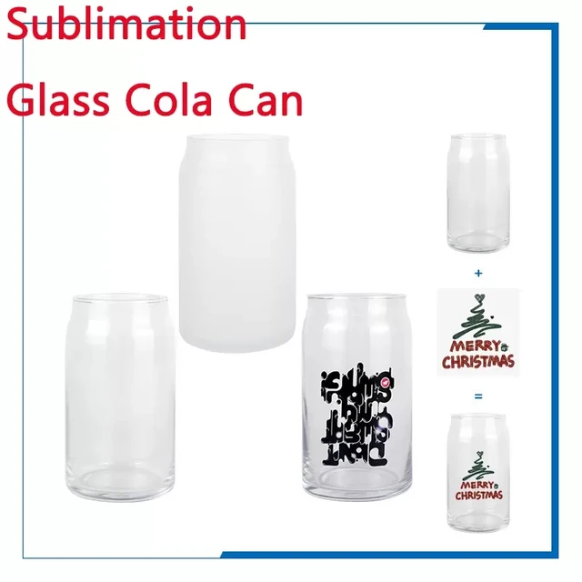 VING 48 Pack 16oz Sublimation Clear Glass Mug Blank Beer Glasses Coke Can  Shaped Glass Tumbler Cups Bottles Jars with Bamboo Lid and Glass Straw 