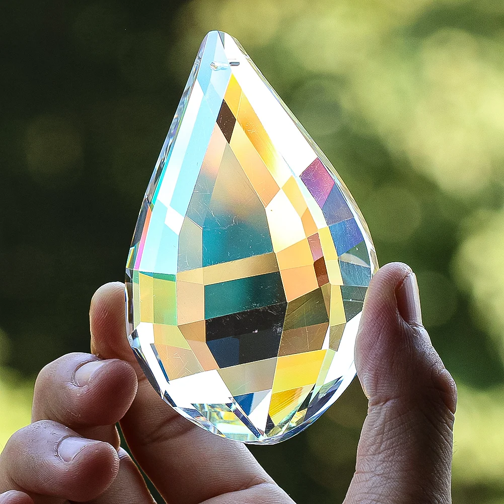 Sun Catcher Crystal Pendant Sun Catchers Window Ornament 90mm Crystal Prism Suncatcher AB Color Glass Faceted Prism Rainbow Maker Light Catcher Pendant Window Garden Hanging Decor Props