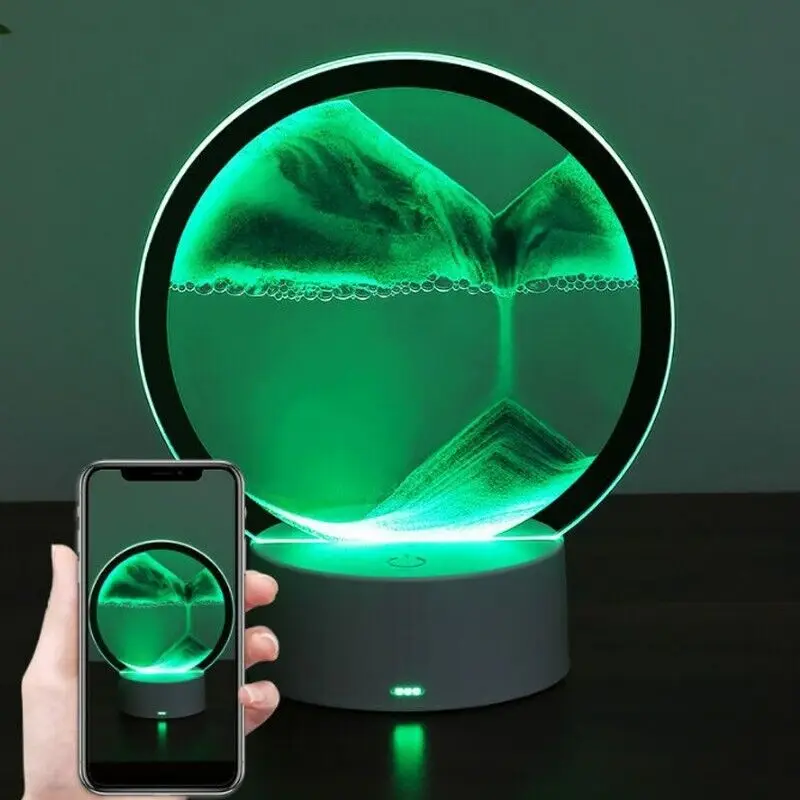 

【Ready Stock】 1pcs 7inch Moving Sand Art Picture Round Glass 3D Deep Sea Sandscape Home Accessories Living Room Decoration