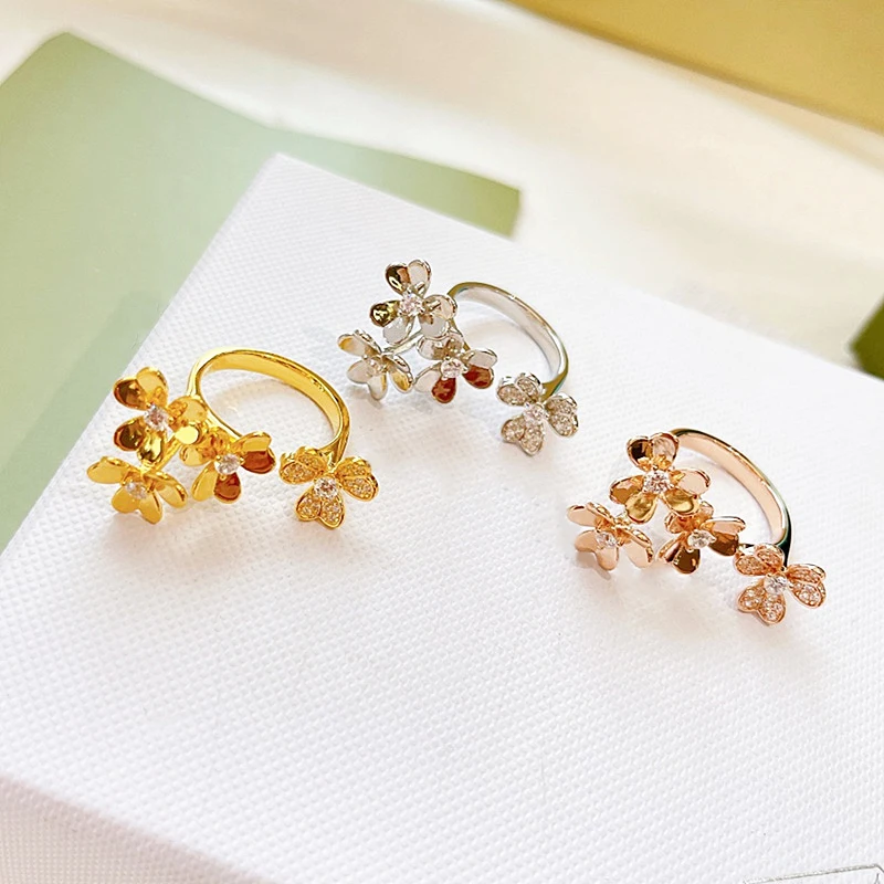 

Женское кольцо с четырьмя лепестками клевера, из чистого серебра 2024 пробы