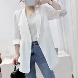 Summer New Solid Color Fashion Three Quarter Blazers Women High Street Elegant Office All-match Cardigan Thin All-match Tops