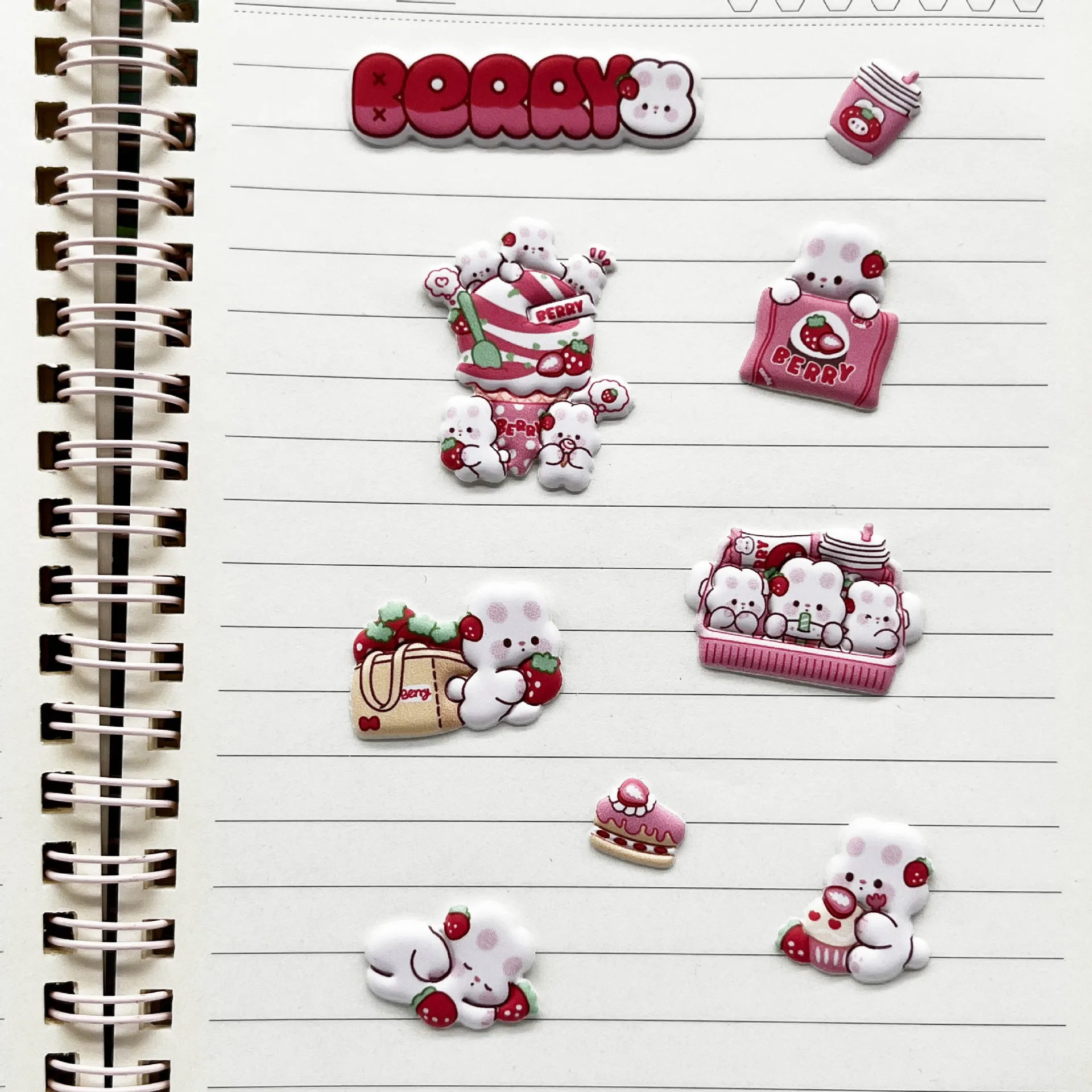 Rosa Erdbeer-Häschen-3D-EVA-Schaumstoff-Aufkleber · Kawaii handgefertigte Tagebuchdekoration für Kinder und Mädchen – Detail 6