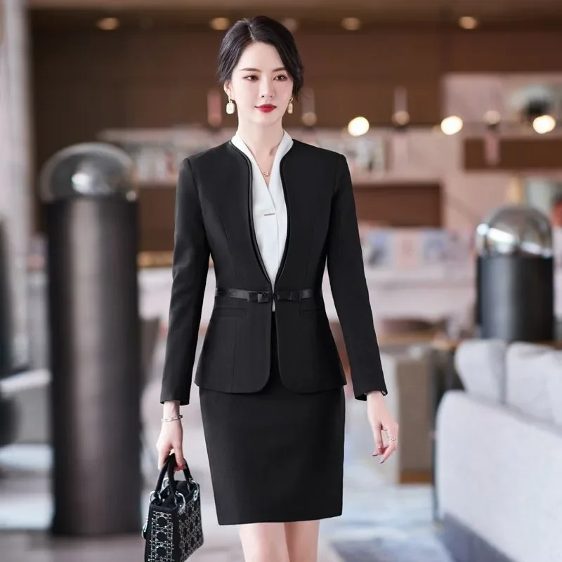 

Insozkdg Office Clothes Spring Autumn Women Skirt Suits Egelant Ladies Formal Wear 2 Piece Skirt Set Uniform Black Blazer Suit