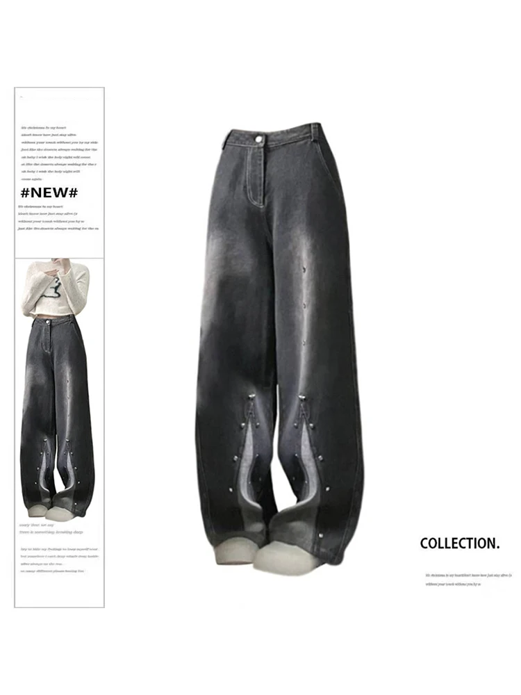 

Women's Black Gothic Jeans Vintage Baggy Oversize Cowboy Pants Harajuku Denim Trouser 90s Aesthetic Y2k 2000s Trashy Emo Clothes