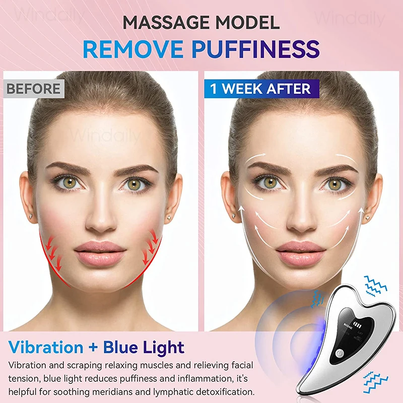 4 in 1 Electric Gua Sha Face Massager Heated Vibration Facial Scraping Tools Anti Wrinkles Double Chin Skin Face Lifting Device