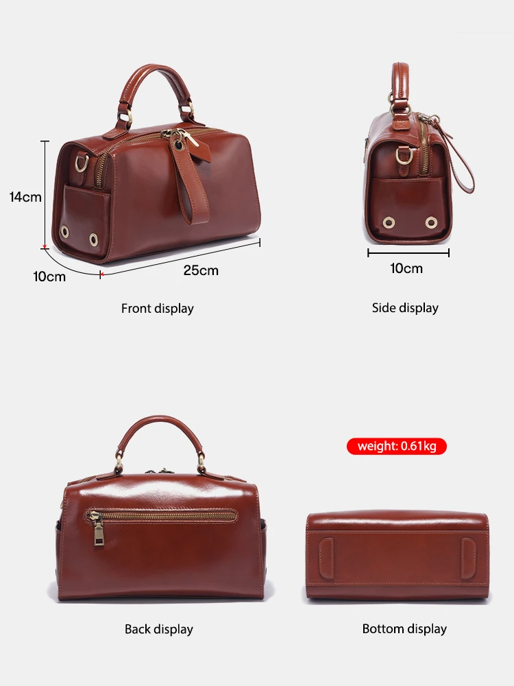 Zency Oil Wax Leather Vintage Green Handbag Women Shoulder Bag Satchel Black Wave Pattern Wide Strap Classic Boston Bag Purse