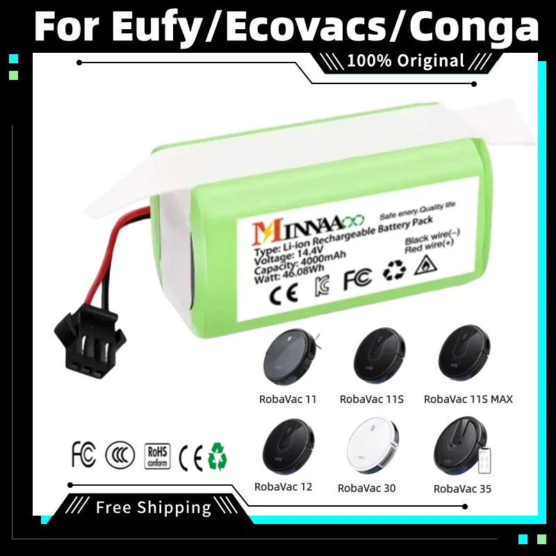 

14.4V 2600mAh Li-ion Battery for Conga Excellence 950 990 1090 1790 1990 Deebot N79S N79 DN622 Eufy Robovac 11S 12 X500